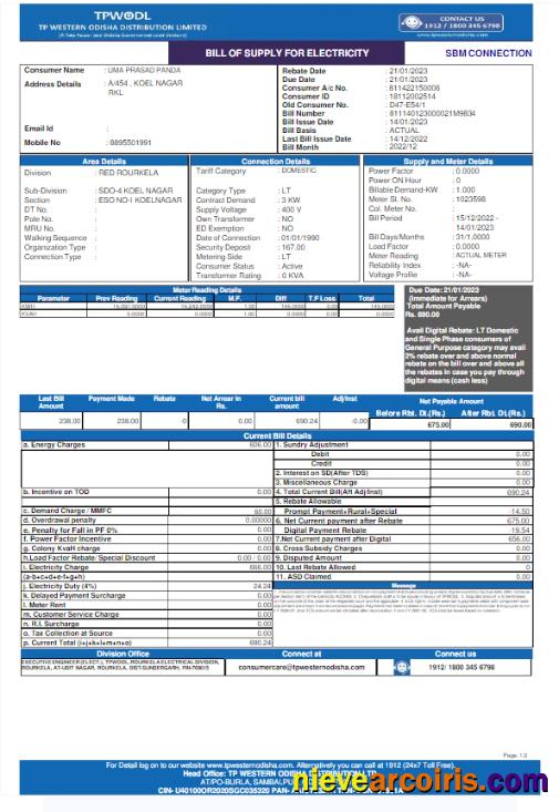 INDIA TPWODL utility bill